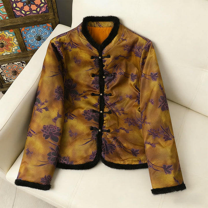 Chaqueta de manga larga y gruesa para mujer con estampado de flores, Buddha Stones.  - Vara de oro oscuro - US12, UK/AU16, EU44 (4XL) - image 12