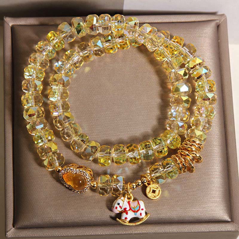 Pulsera de doble vuelta con Buddha Stones, símbolo del zodiaco chino del año del caballo, cristal, cobre y moneda. - image 5