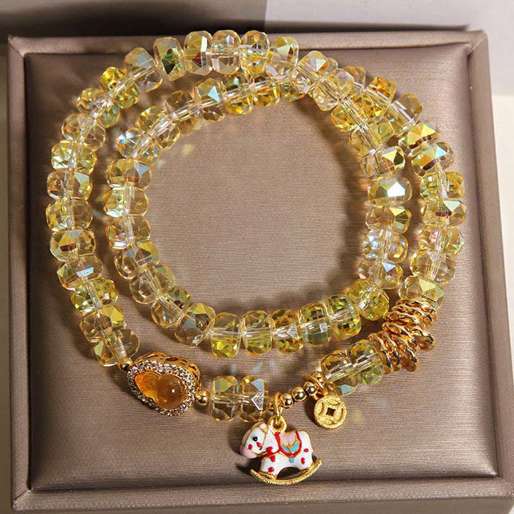 Pulsera de doble vuelta con Buddha Stones, símbolo del zodiaco chino del año del caballo, cristal, cobre y moneda. - image 5