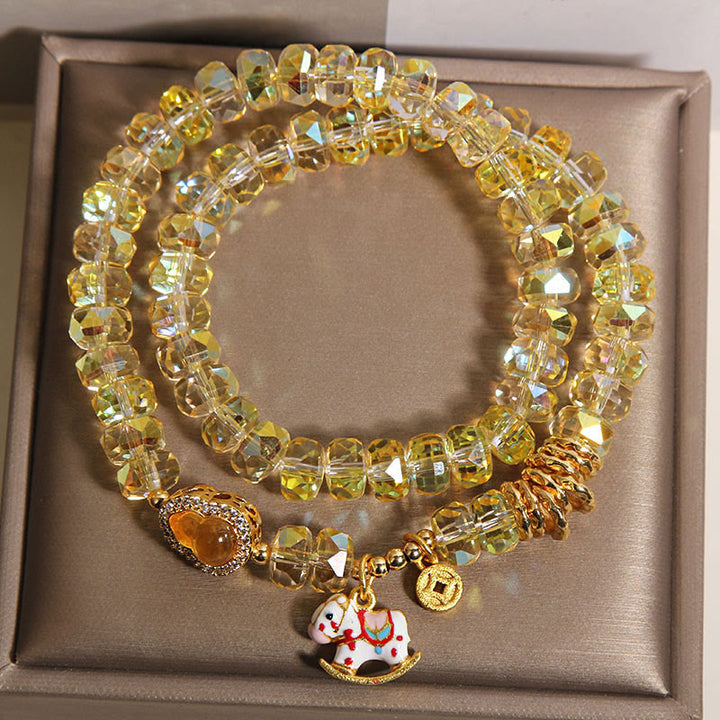 Pulsera de doble vuelta con Buddha Stones, símbolo del zodiaco chino del año del caballo, cristal, cobre y moneda. - image 4