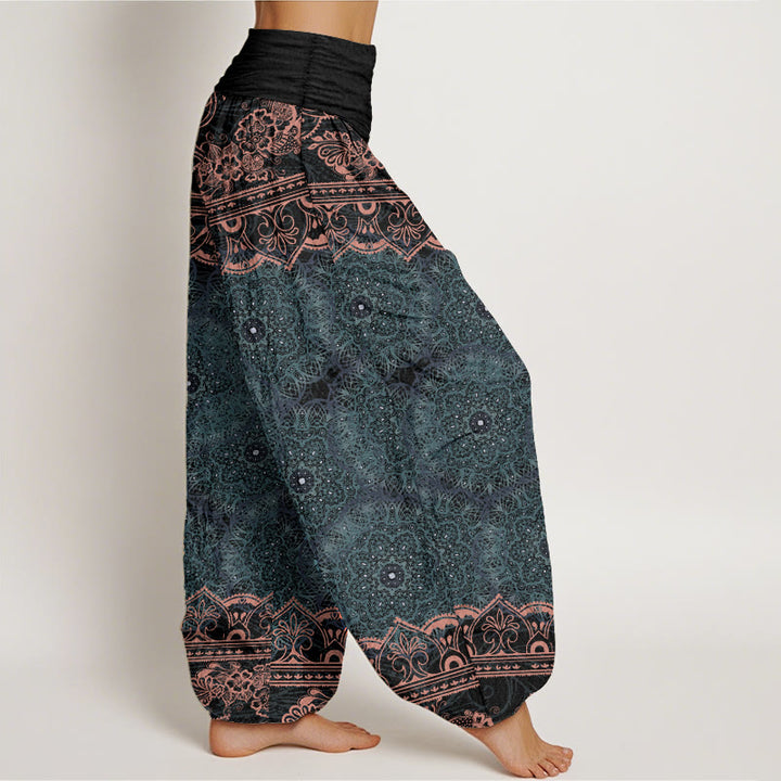 Pantalón tipo harem de cintura elástica para mujer con diseño elegante de mandala floral y Buddha Stones en algodón. - image 1
