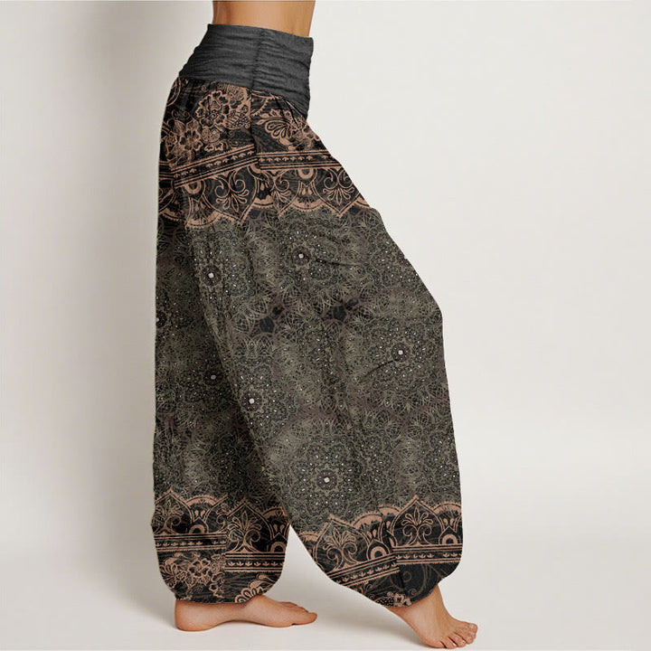 Pantalón tipo harem de cintura elástica para mujer con diseño elegante de mandala floral y Buddha Stones en algodón. - image 8