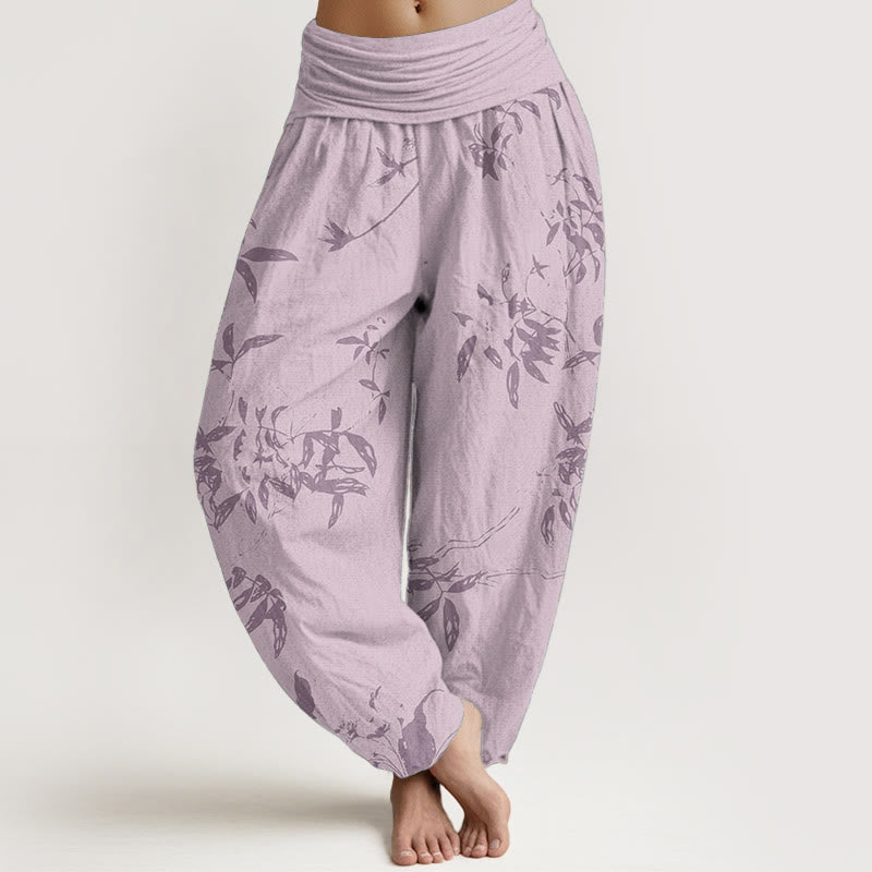 Pantalones bombachos de cintura elástica para mujer con estampado de ramas y piedras de Buddha Stones, de algodón. - Rosa - US22，UK/AU26，EU54 (6XL) - image 7