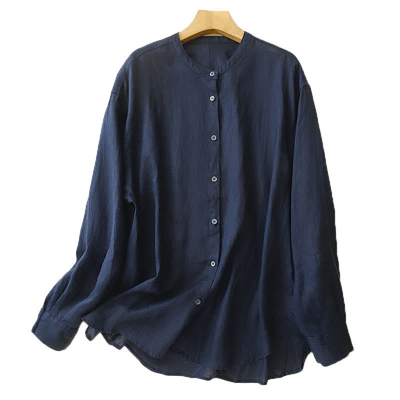 Camisa de manga larga de algodón para mujer, color liso, cuello redondo y botones, con estampado de Buddha Stones. - image 6