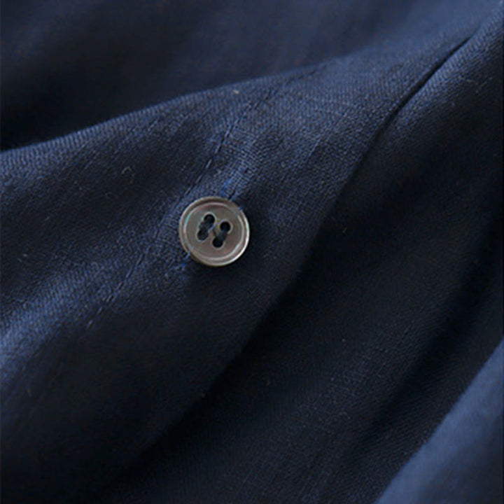 Camisa de manga larga de algodón para mujer, color liso, cuello redondo y botones, con estampado de Buddha Stones. - image 2