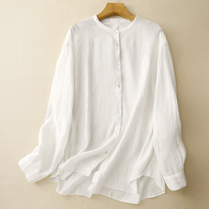 Camisa de manga larga de algodón para mujer, color liso, cuello redondo y botones, con estampado de Buddha Stones. - Blanco - US8-10，UK/AU12-14，EU40-42 (2XL) - image 7