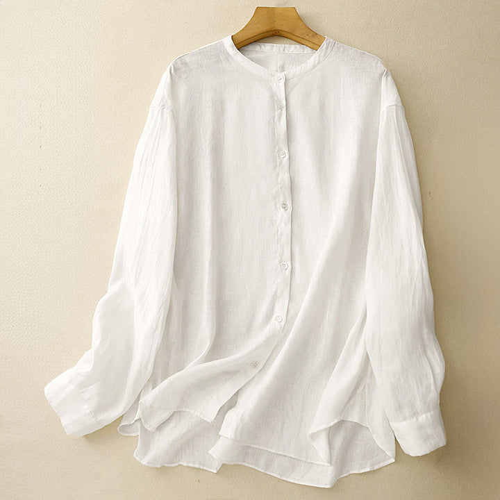 Camisa de manga larga de algodón para mujer, color liso, cuello redondo y botones, con estampado de Buddha Stones. - Blanco - US8-10，UK/AU12-14，EU40-42 (2XL) - image 7