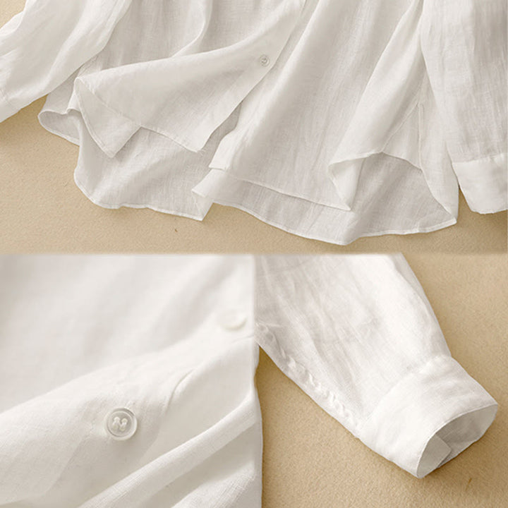 Camisa de manga larga para mujer con cuello redondo y botones, diseño de Buddha Stones, color liso. - image 15