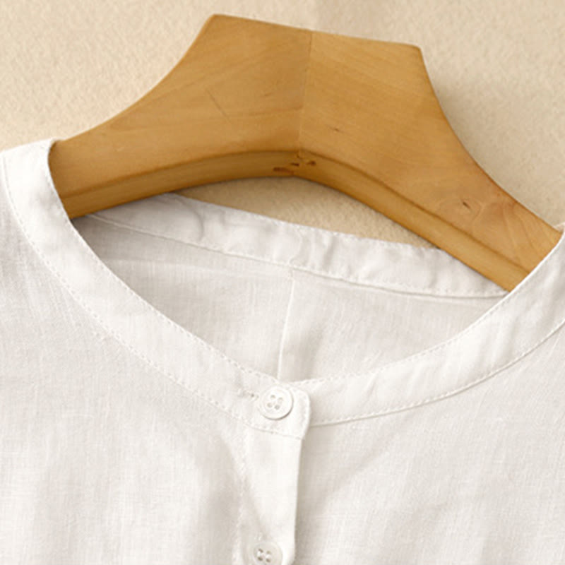 Camisa de manga larga para mujer con cuello redondo y botones, diseño de Buddha Stones, color liso. - image 10