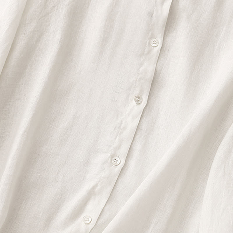 Camisa de manga larga de algodón para mujer, color liso, cuello redondo y botones, con estampado de Buddha Stones. - image 11