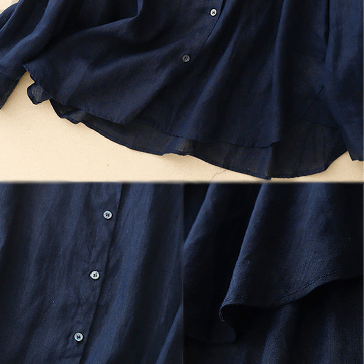 Camisa de manga larga para mujer con cuello redondo y botones, diseño de Buddha Stones, color liso. - image 5