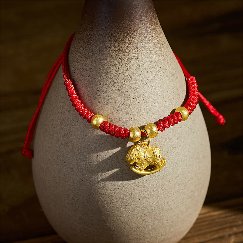 Pulsera trenzada de cobre con hilo rojo y Buddha Stones del Año Dorado del Caballo - image 1