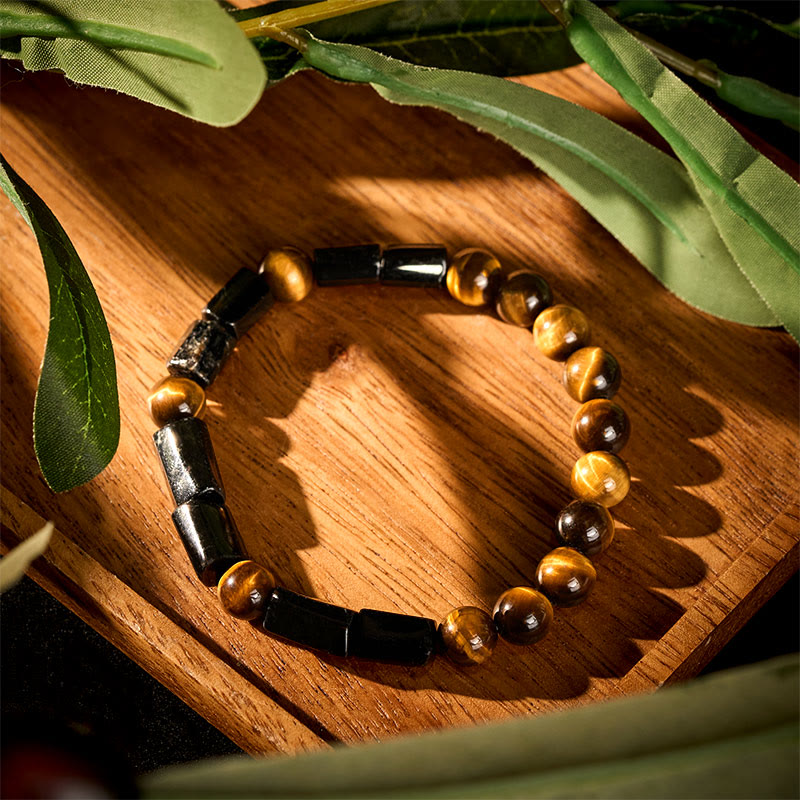 Pulsera positiva de ojo de tigre de turmalina negra natural de Buddha Stones - image 1