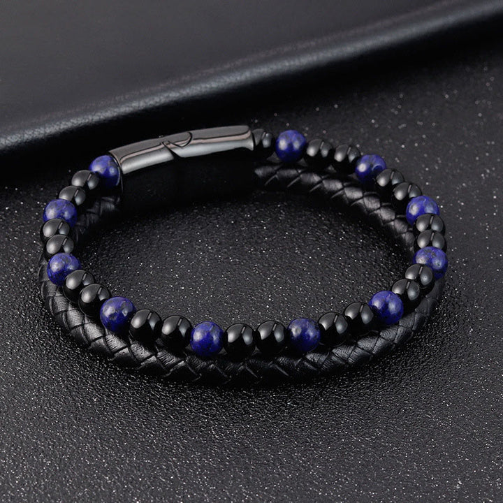 Pulsera de cuero con Buddha Stones, ónix negro, lazurita, lapislázuli, acero y titanio para el autocuidado positivo. - image 3