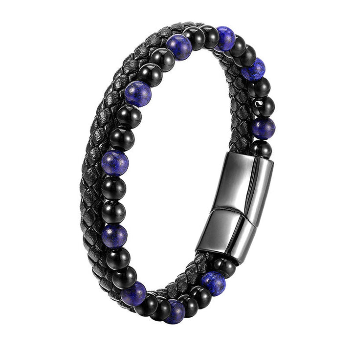 Pulsera de cuero con Buddha Stones, ónix negro, lazurita y acero de titanio para el cuidado personal positivo - image 12