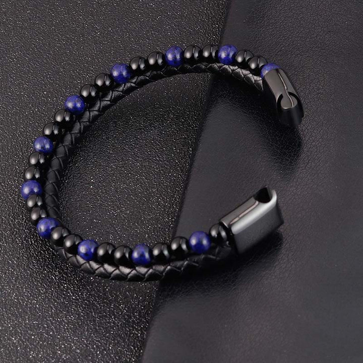 Pulsera de cuero con Buddha Stones, ónix negro, lazurita, lapislázuli, acero y titanio para el autocuidado positivo. - image 11