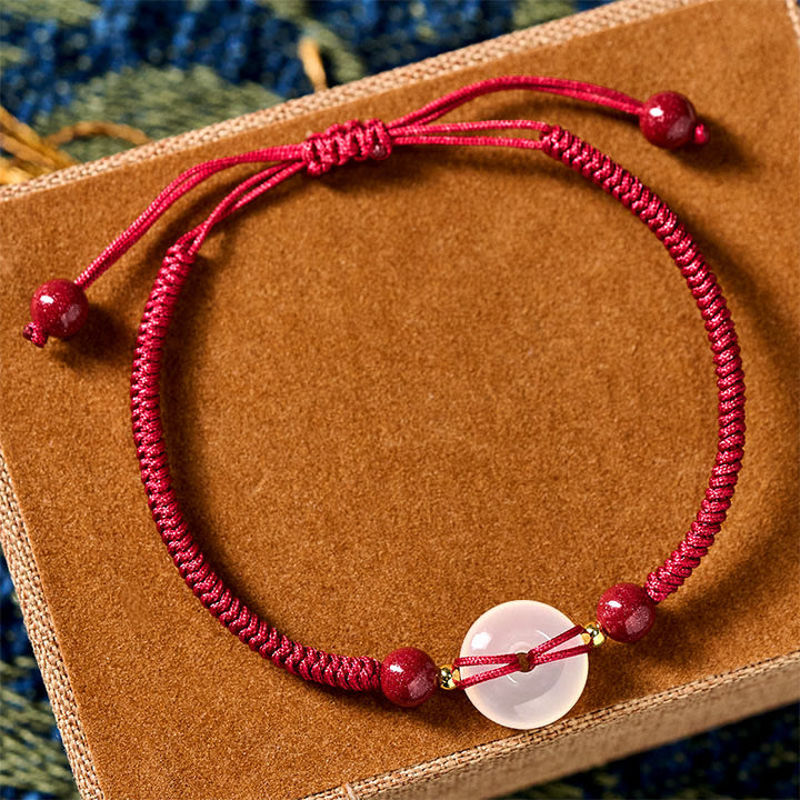 Pulsera de conexión con hilo rojo, hebilla de la paz con Buddha Stones, nudo plano de ágata blanca y nudo de diamante. - image 14