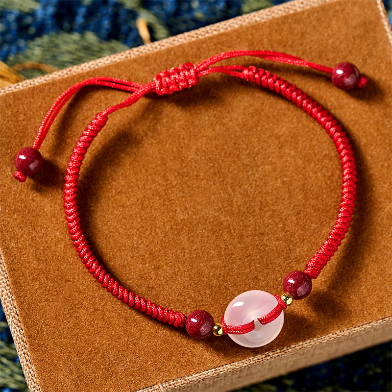 Pulsera de conexión con hilo rojo, hebilla de la paz con Buddha Stones, nudo plano de ágata blanca y nudo de diamante. - image 29
