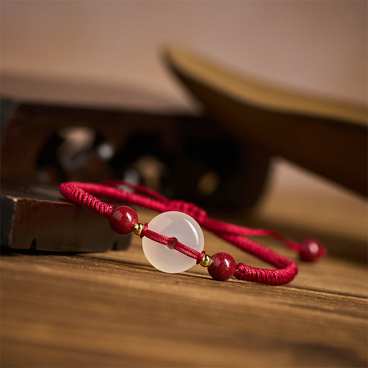 Pulsera de conexión con hilo rojo, hebilla de la paz con Buddha Stones, nudo plano de ágata blanca y nudo de diamante. - image 16