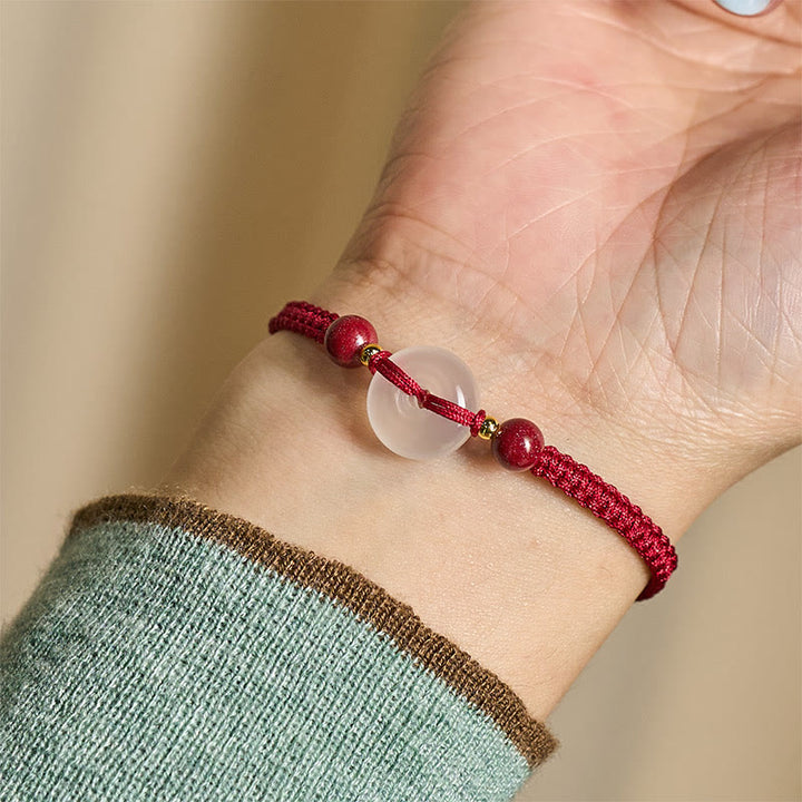 Pulsera de conexión con hilo rojo, hebilla de la paz con Buddha Stones, nudo plano de ágata blanca y nudo de diamante. - image 5