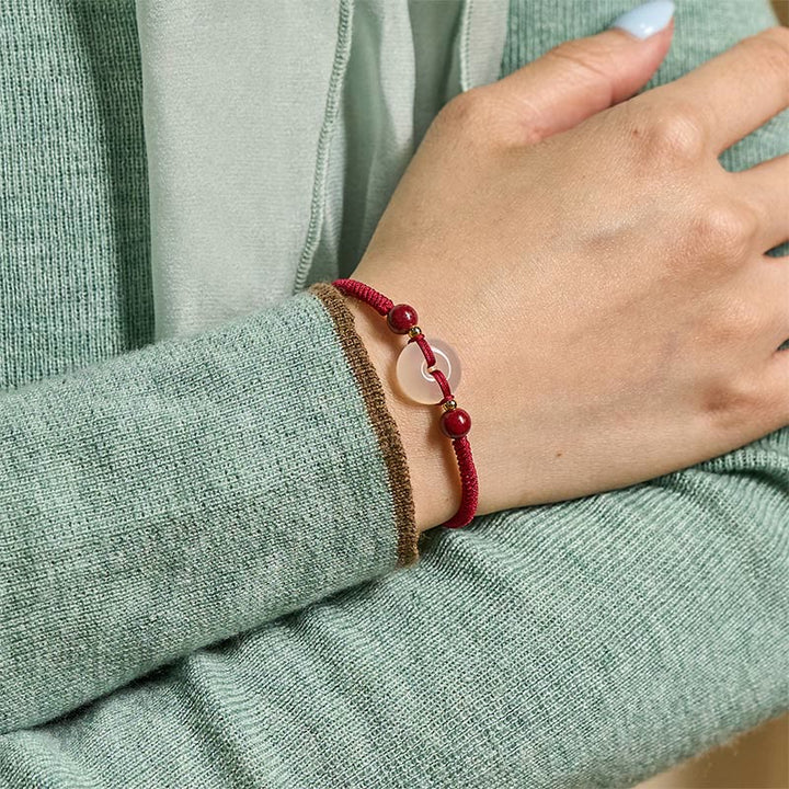 Pulsera de conexión con hilo rojo, hebilla de la paz con Buddha Stones, nudo plano de ágata blanca y nudo de diamante. - image 17