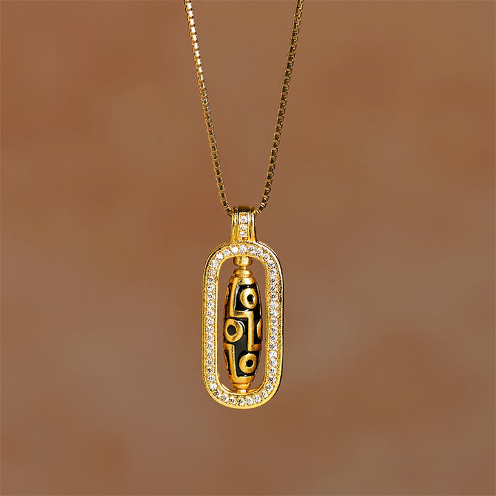 Collar con colgante de la suerte de nueve ojos con cuentas Dzi de latón chapado en oro de 24k y Buddha Stones - image 3