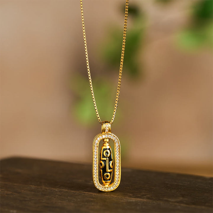 Collar con colgante de la suerte de nueve ojos con cuentas Dzi de latón chapado en oro de 24k y Buddha Stones - image 4