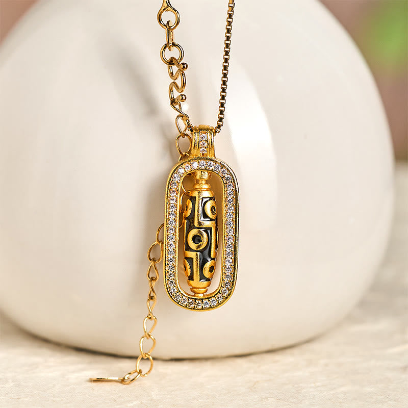 Collar con colgante de la suerte de nueve ojos con cuentas Dzi de latón chapado en oro de 24k y Buddha Stones - image 1