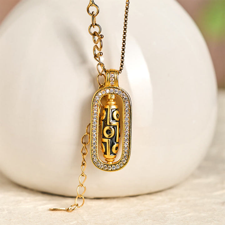 Collar con colgante de la suerte de nueve ojos con cuentas Dzi de latón chapado en oro de 24k y Buddha Stones - image 1