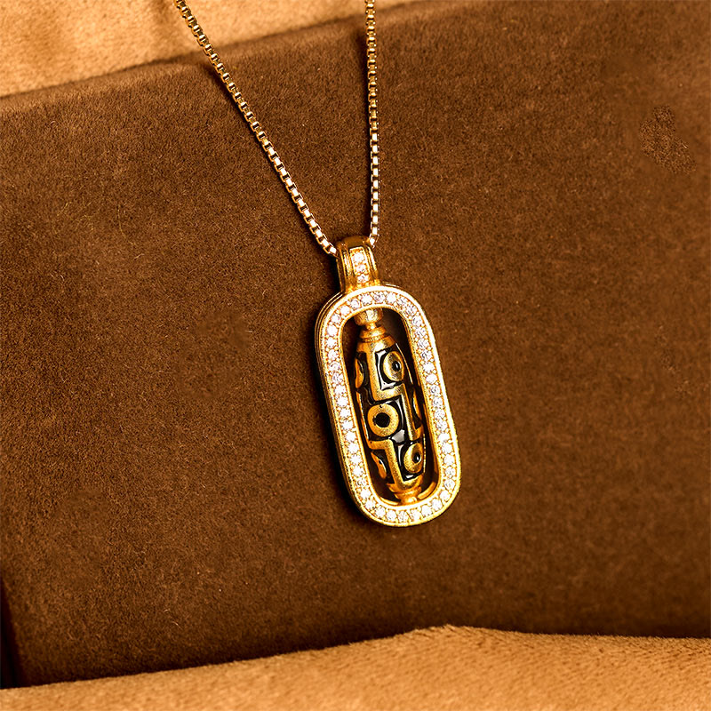 Collar con colgante de la suerte de nueve ojos con cuentas Dzi de latón chapado en oro de 24k y Buddha Stones - image 2