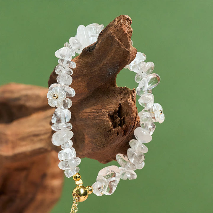 Pulsera de equilibrio con diseño irregular de flor de cristal de Buddha Stones, amatista y cristal blanco. - image 12