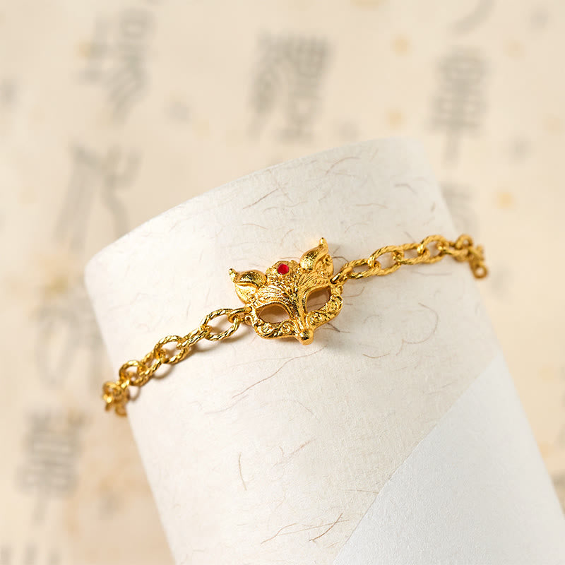 Pulsera de cadena con dije de corazón y diseño de zorro en latón chapado en oro de 24k con Buddha Stones - image 3