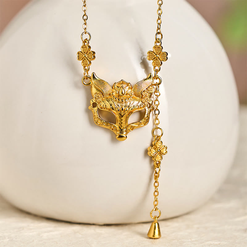 Collar con colgante de borla con diseño de flor de zorro y latón chapado en oro de 24k con piedra de Buda - image 1