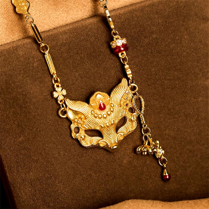 Collar con colgante de borla y diseño de zorro en latón chapado en oro de 24k con piedra de Buda - Zorro - image 0
