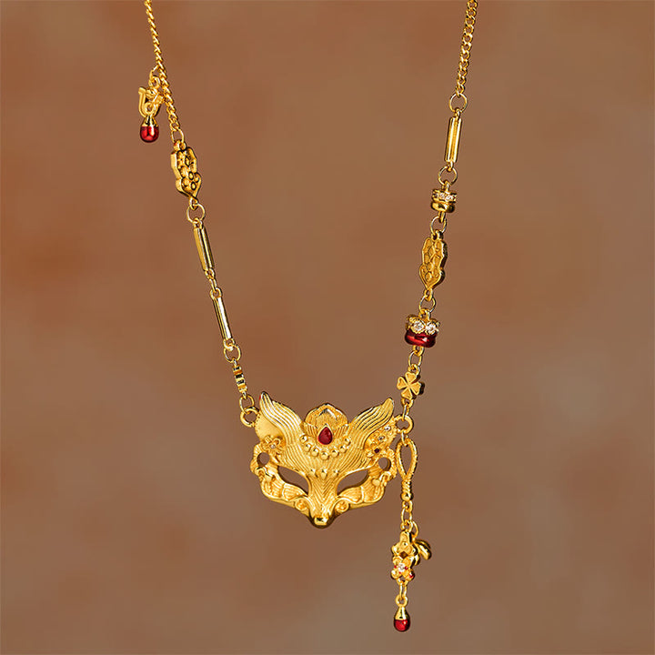 Collar con colgante de borla y diseño de zorro en latón chapado en oro de 24k con piedra de Buda - image 1