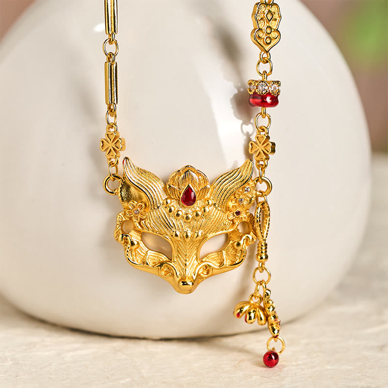 Collar con colgante de borla y diseño de zorro en latón chapado en oro de 24k con piedra de Buda - image 2