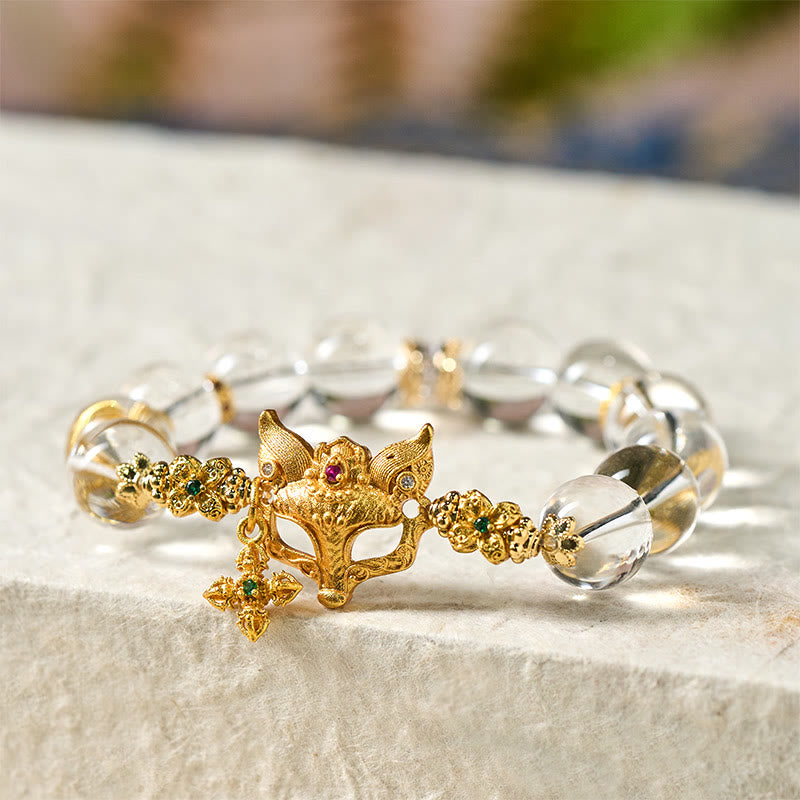 Pulsera protectora con cuentas de cristal blanco, dije de cruz de zorro con Buddha Stones - image 4