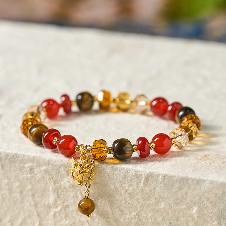 Pulsera de cuentas con dije de zorro, ojo de tigre y Buddha Stones. - image 2