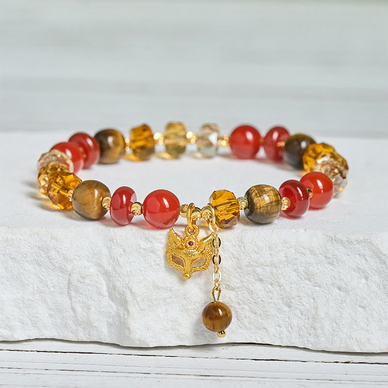 Pulsera de cuentas con dije de zorro, ojo de tigre y Buddha Stones. - image 1