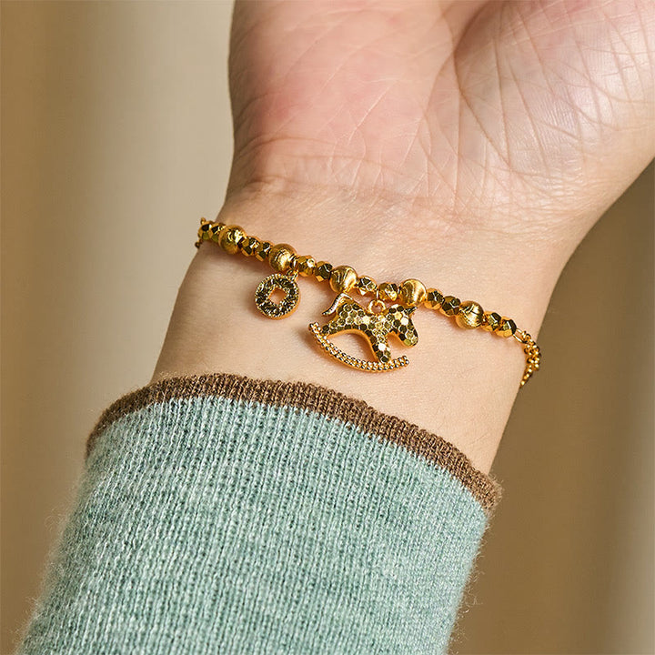 Pulsera de la suerte con moneda de cobre chapada en oro de 24k y Buddha Stones del zodiaco chino Año del Caballo - image 7