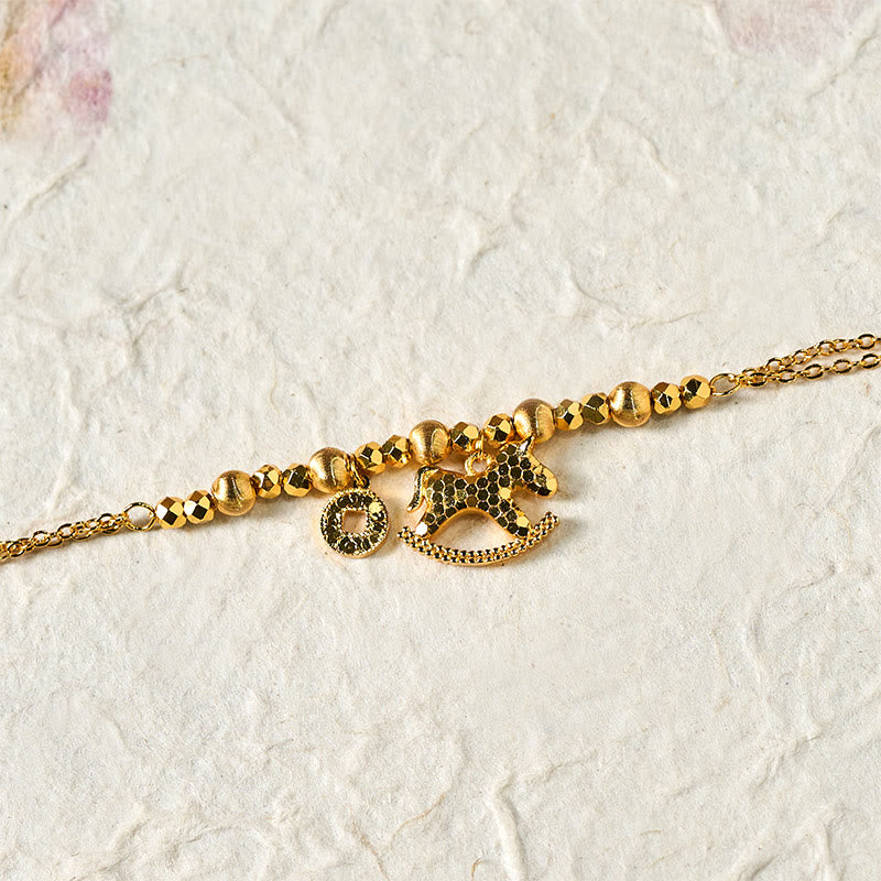 Pulsera de la suerte con moneda de cobre chapada en oro de 24k y Buddha Stones del zodiaco chino Año del Caballo - image 2