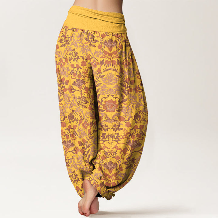 Pantalones bombachos de cintura elástica para mujer, de algodón puro con intrincado estampado de flores, hojas y enredaderas, de Buddha Stones. - image 9