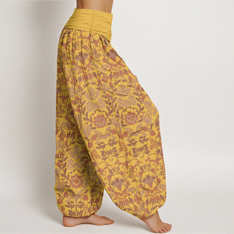 Pantalones bombachos de cintura elástica para mujer, de algodón puro con intrincado estampado de flores, hojas y enredaderas, de Buddha Stones. - image 10