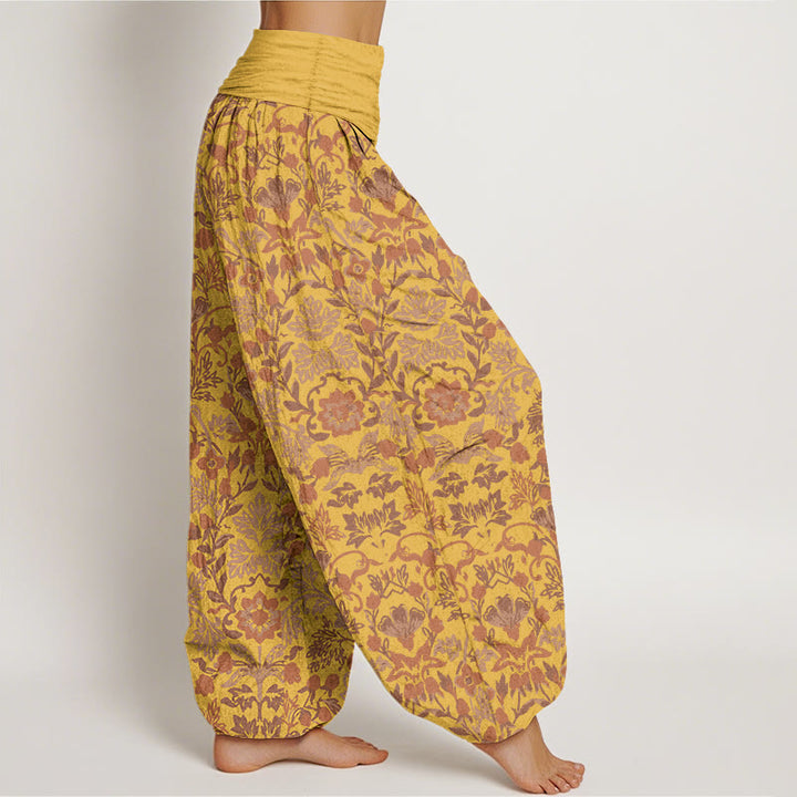 Pantalones bombachos de cintura elástica para mujer, de algodón puro con intrincado estampado de flores, hojas y enredaderas, de Buddha Stones. - image 10