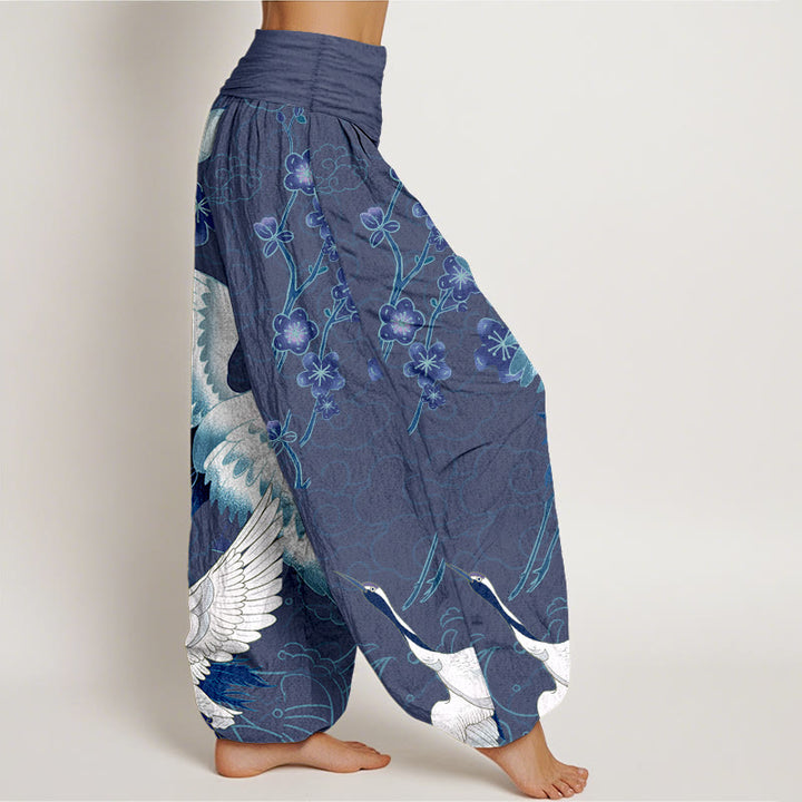 Pantalones bombachos de cintura elástica para mujer, de algodón puro con estampado de Buddha Stones, grullas, flores y nubes. - image 2