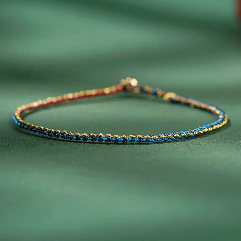 Pulsera trenzada extrafina con cuentas de moneda de la suerte y cuerda colorida de Buddha Stones - Azul oscuro - Cuerda desnuda - 20 cm - image 20