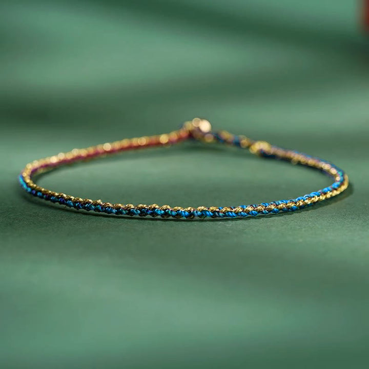 Pulsera trenzada extrafina con cuentas de moneda de la suerte y cuerda colorida de Buddha Stones - Azul oscuro - Cuerda desnuda - 20 cm - image 20