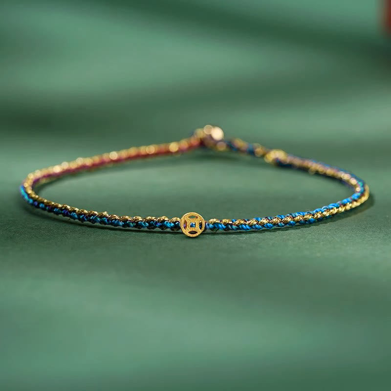 Pulsera trenzada extrafina con cuentas de moneda de la suerte y cuerda colorida de Buddha Stones - Azul oscuro - Cuerda con moneda de cobre - 20 cm - image 19