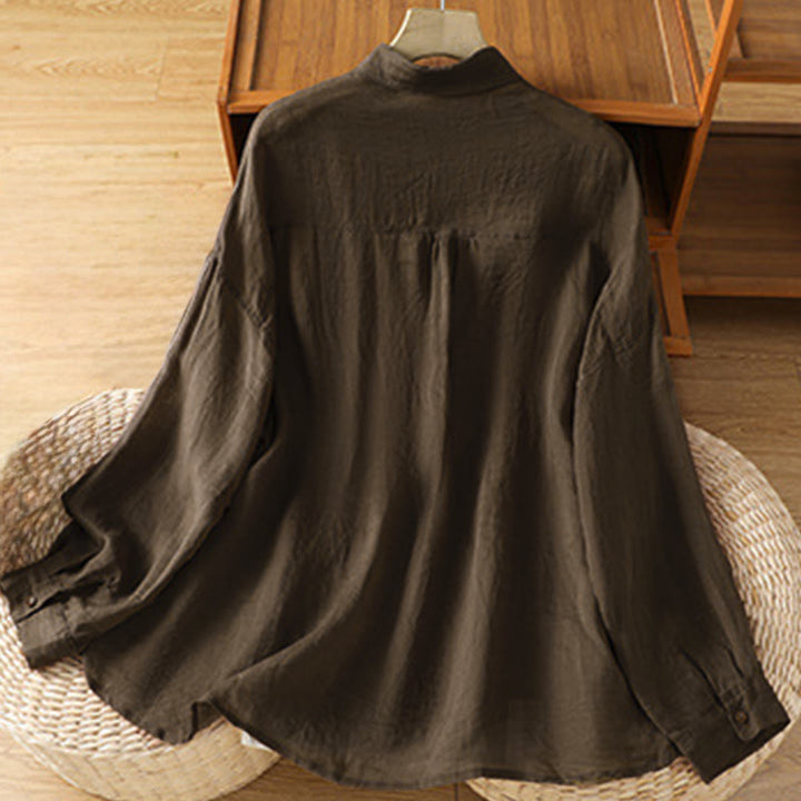 Camisa de manga larga para mujer con solapa y bolsillo, con estampado de Buddha Stones, ideal para el otoño. - image 11