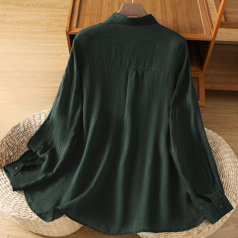 Camisa de manga larga para mujer con solapa y bolsillo, con estampado de Buddha Stones, ideal para el otoño. - image 2